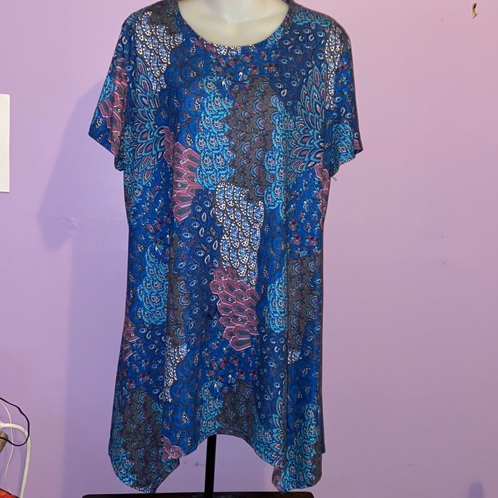 Mirol Blue Floral Short Sleeve Dress Women’s Size XXL Casual Summer Outfit